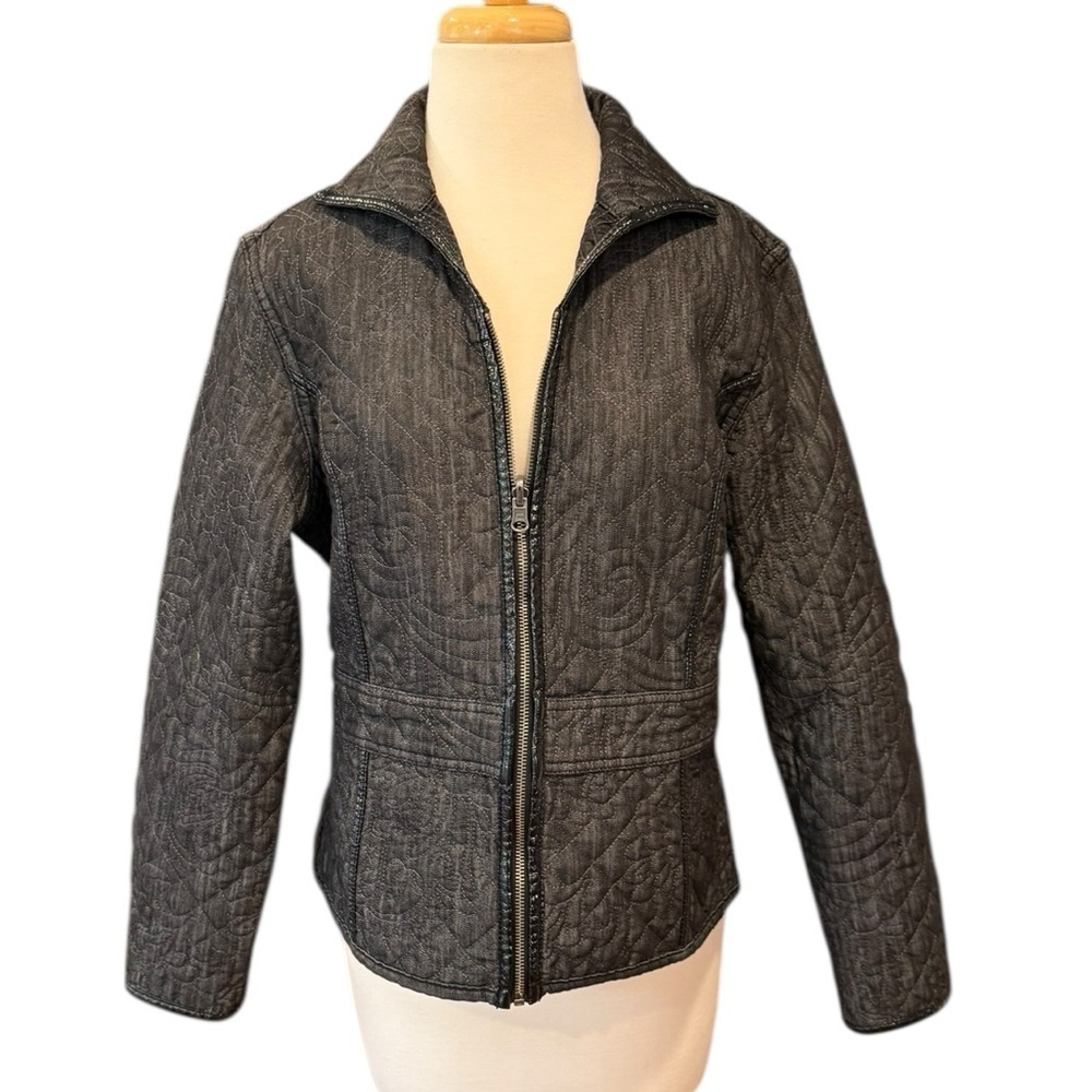 Chico’s Black Quilted Denim Jacket Size 1 (8 U.S.)